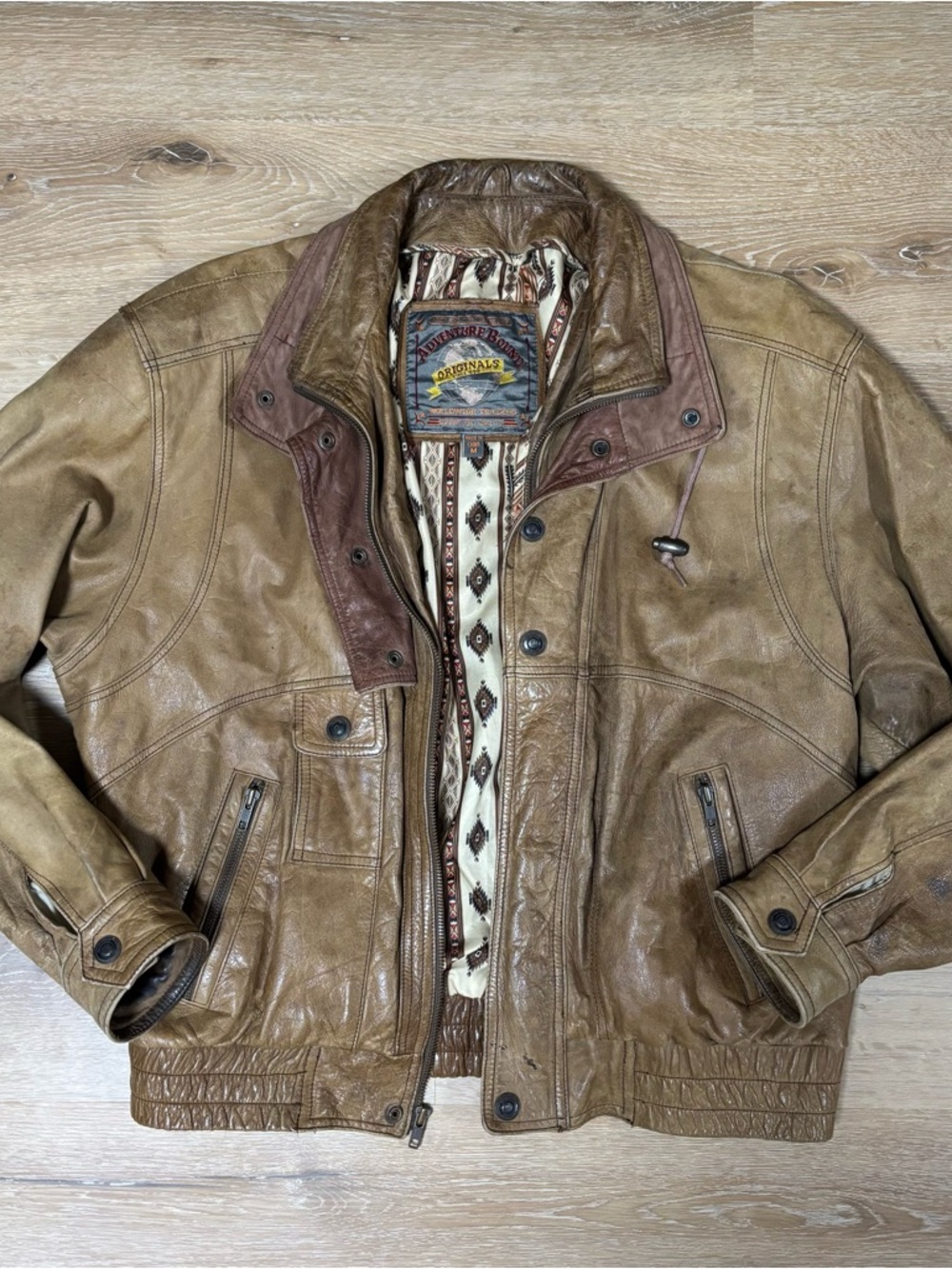 Vintage Distressed Adventure Bound Brown Leather Bomber Flight Jacket Medium